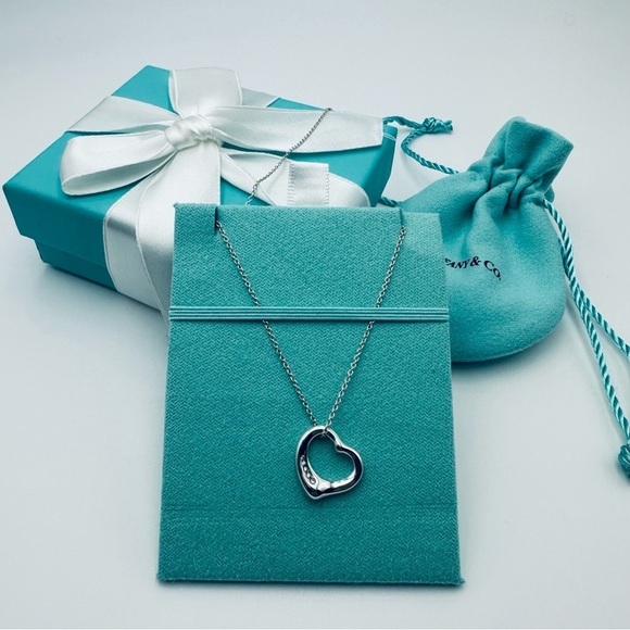Tiffany & Co. 5 Diamond Open Heart Necklace in Sterling Silver with PACKAGING - Picture 9 of 9